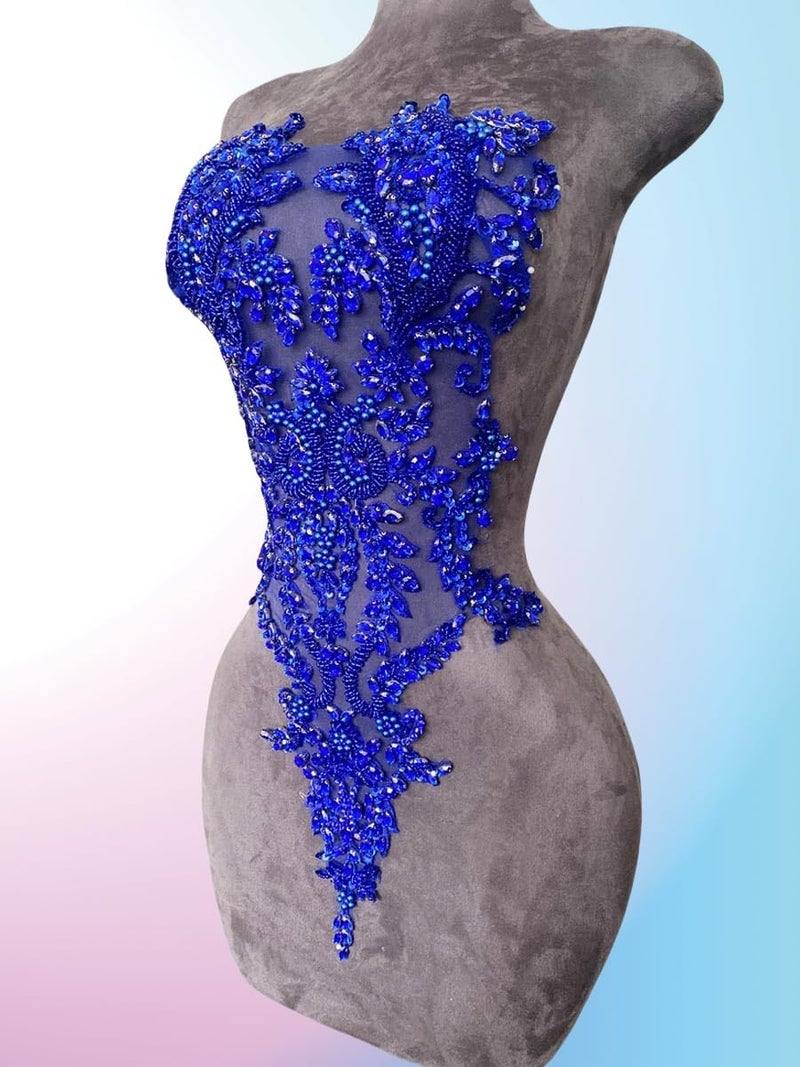 ArtistryXB تطبيقات دانتيل مرصعة بالأحجار الكريمة اليدوية للخياطة مع خرز وخرز لزينة الملابس 1 قطعة/كيس (أزرق) - Image 3